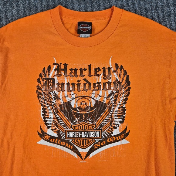 Harley Davidson Graphic T-Shirt Men's L Follow No One Temecula California Orange - Picture 2 of 9